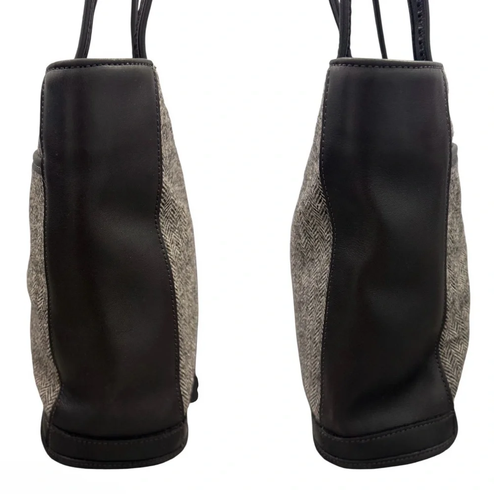 Coach Vintage Y2K 1999 Bleeker Black Leather Gray Tweed Wool Tote Shoulder Bag